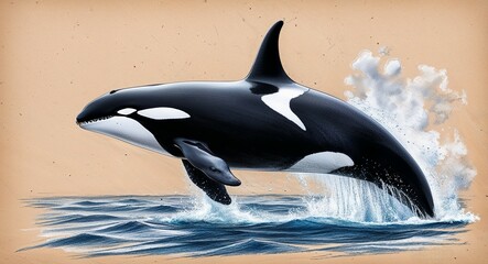Obraz premium Orca in the wild hand drawing