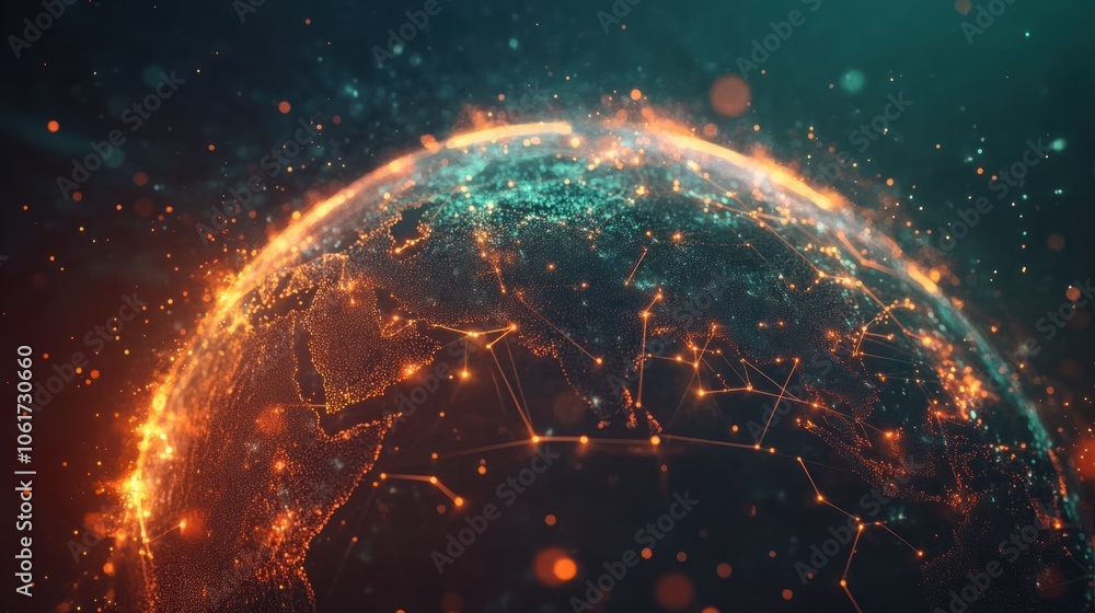 Poster abstract globe with a digital overlay of connections, symbolizing global business networking
