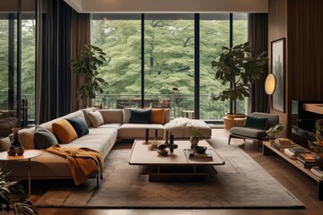 Modern midcentury apartment living room architecture furniture building.