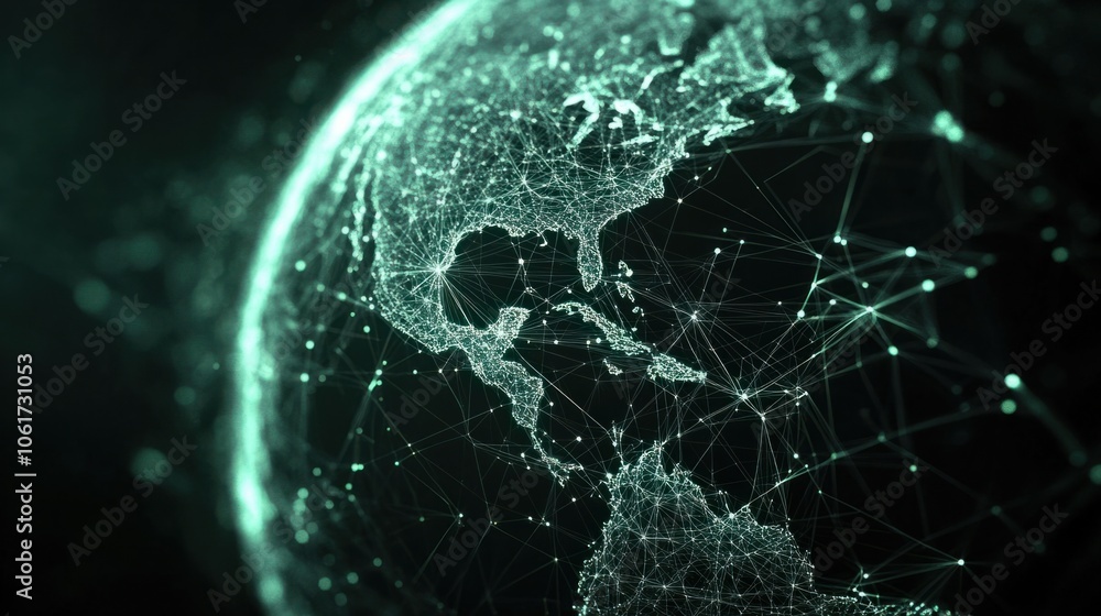 Poster abstract globe with a digital overlay of connections, symbolizing global business networking