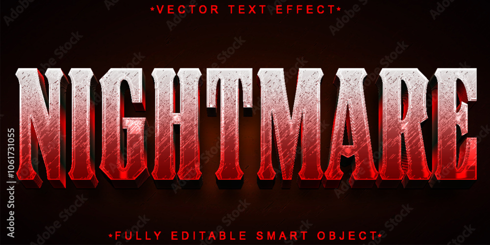 Poster red and white nightmare vector fully editable smart object text effect