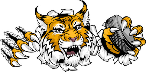 Wildcat Bobcat Ice Hockey Team Cartoon Mascot