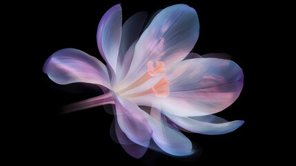 Magischer Krokus Blüte, ätherische Frühlingsblume, fantasievoller Lichteffekt, mystischer Frühlingsbote, verträumte Krokuskunst