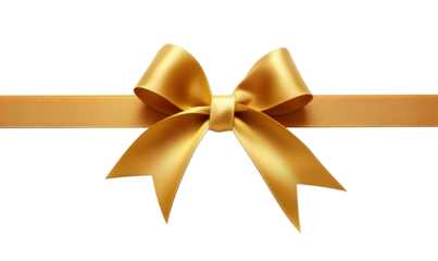 luxury yellow gold color satin ribbon with bow PNG, cutout isolated on transparent background. Present, gift, discount, coupon concept graphic resource