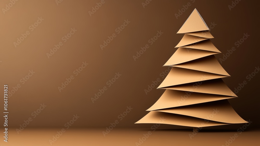 Poster paper tree is displayed on a brown background. the tree is made of paper and has a triangular shape