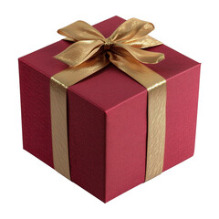 Obraz premium Shiny red expensive luxury gift present with gold ribbon PNG cutout isolated on transparent background. Christmas Valentines day Holiday season graphic resource