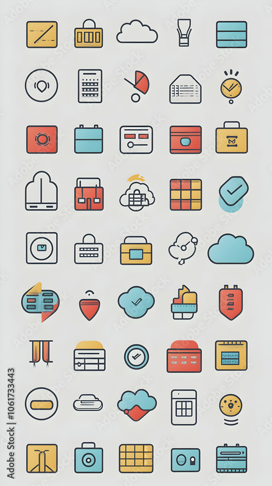 Aufkleber collection of colorful line icons for web and mobile apps.
