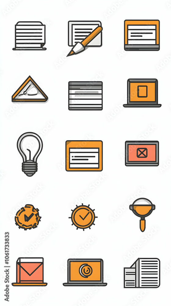 Poster colorful icons set with various business and web development symbols.