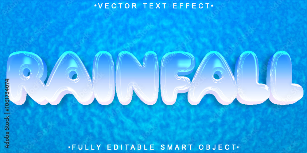 Poster cartoon blue rainfall drop vector fully editable smart object text effect
