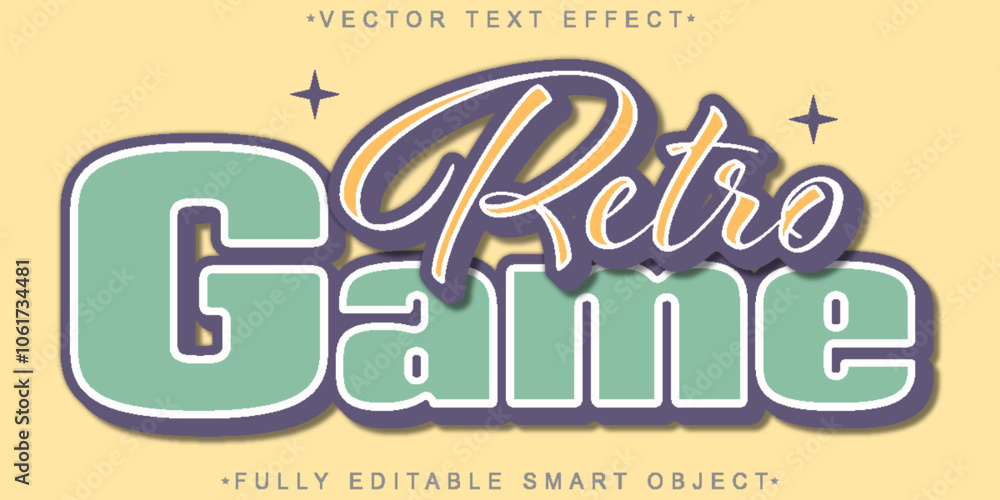 Poster retro game vintage vector fully editable smart object text effect