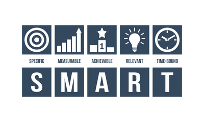 SMART, goals - specific, measurable, achievable, relevant, time-bound. Success business strategy vector infographics.