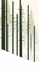Minimalist illustration of a snowy forest with tall trees, perfect for winter or nature-themed designs.