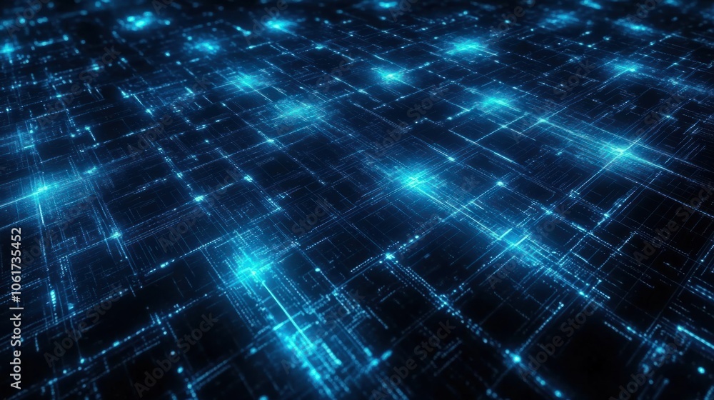 Poster abstract grid with blue glowing points, representing connectivity in modern business and tech enviro