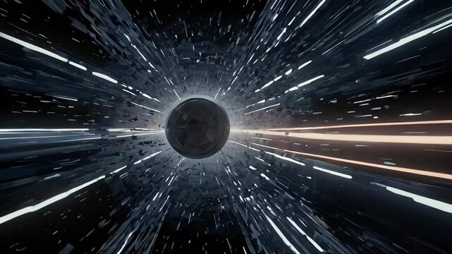 Hyperjump in space. speed of light star wars. particle flow. 3d rendering 