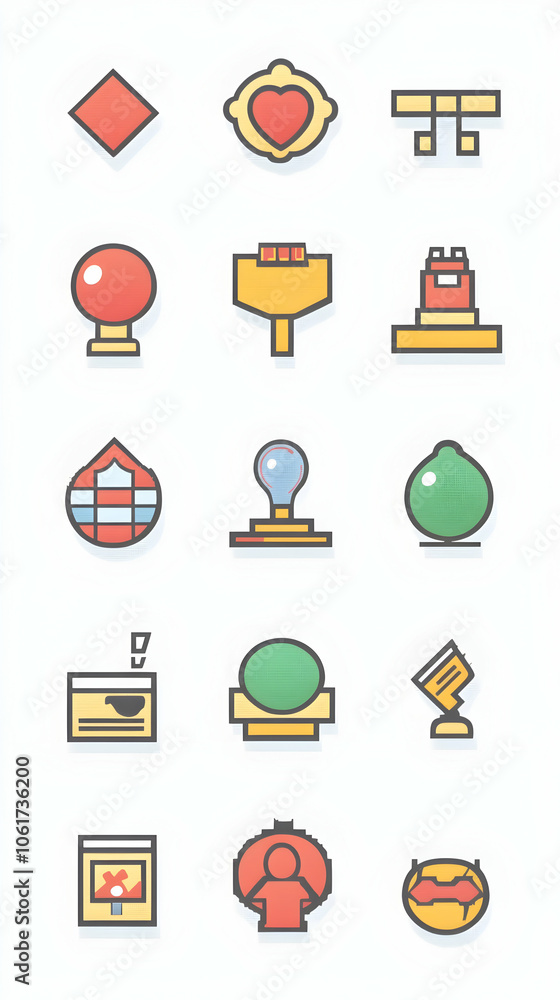 Poster set of 15 colorful icons for website and mobile app design.