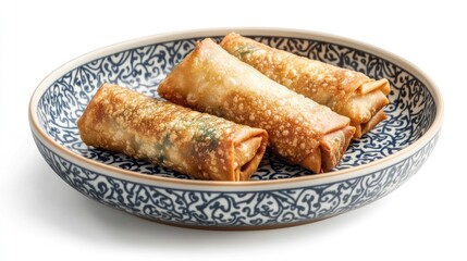 Crispy Vegetarian Spring Rolls on Decorative Plate