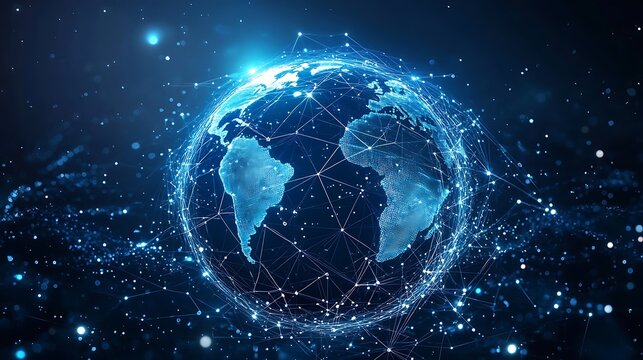 Abstract digital globe with glowing connections, Technology 3d globe planet earth
