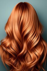 Fototapeta premium Hairdressing industry, women's hair color chestnut brown base with caramel highlights, back view, haircare shampoo conditioner product advertising.
