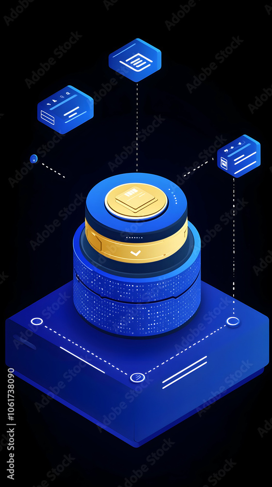 Aufkleber a 3d illustration of a database server connected to three other servers.