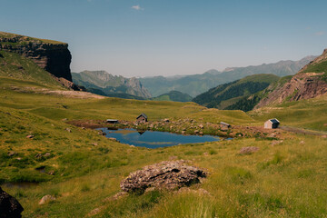 An alpine lake Gentau is one of Ayous lakes in the Atlantic Pyrenees.