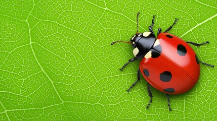 Fototapeta premium Vibrant Ladybug on Fresh Green Leaf