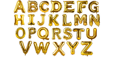 Golden balloon alphabet, gleaming font letter isolated helium, shimmering foil set text gold, celebratory decorative shiny, luxurious festive party