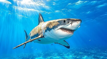 Majestic Great White Shark Swimming in Clear Waters