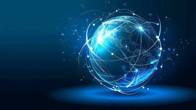 Abstract digital map, Futuristic globe with abstract connected lines, information network planet, cyberspace world and cyber technology