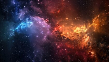 Naklejka premium A vibrant cosmic landscape with swirling nebulae and scattered stars