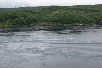 Swirls in the water at the strongest tidal current in Saltstraumen
