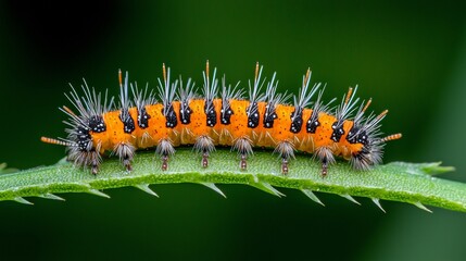Fototapeta premium Bright Caterpillar on Green Leaf in Nature