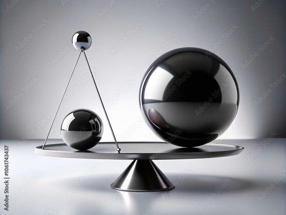 Poster 3d rendering of an empty black metal sphere balance scale on white background for urban exploration 