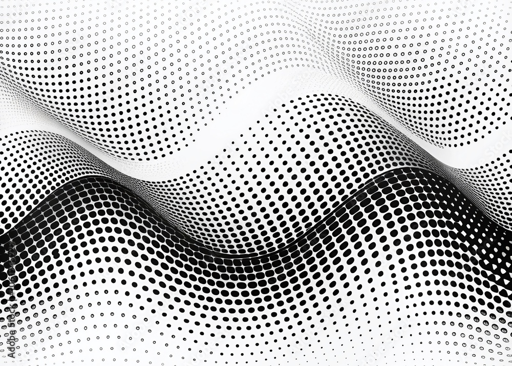 Poster abstract minimalist digital data transfer background with wavy black dots – seamless halftone textur