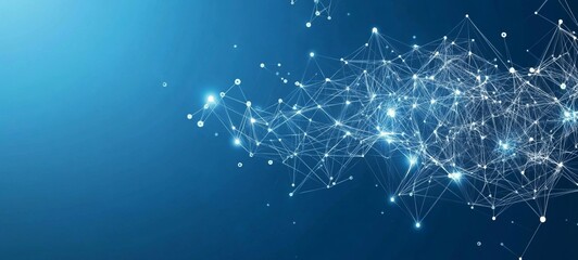 Complex Abstract Digital Background with Overlapping Interconnected Nodes and Particles