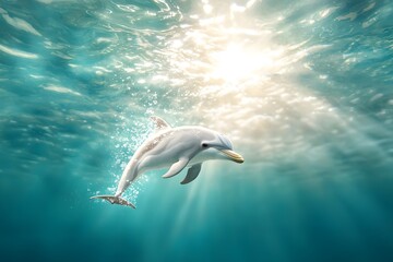 Naklejka premium Serene Dolphin Swimming Near Ocean Surface