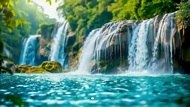 a waterfall  ana waterfall  and  a lake  in the backgrounda waterfall  and  a lake  in the backgrounda waterfall  and  a lake  in the backgroundd  a lake  in the background