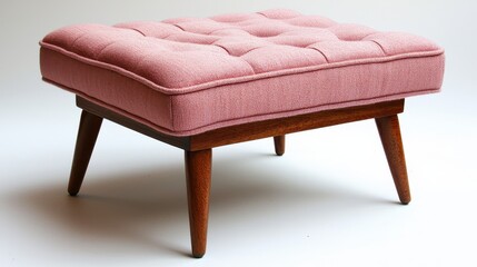 Light Mauve Scandinavian Ottoman with Wooden Legs