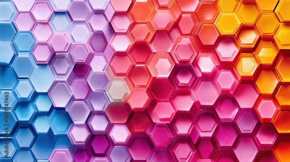 Poster abstract pattern of waves and hexagons in bright colors, symbolizing creativity and tech in business