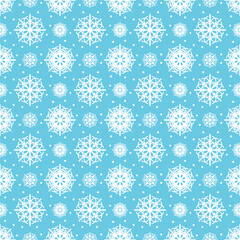 Many Falling White Snowflake Pattern On Blue Background. Christmas Backdrop. Winter Wallpaper