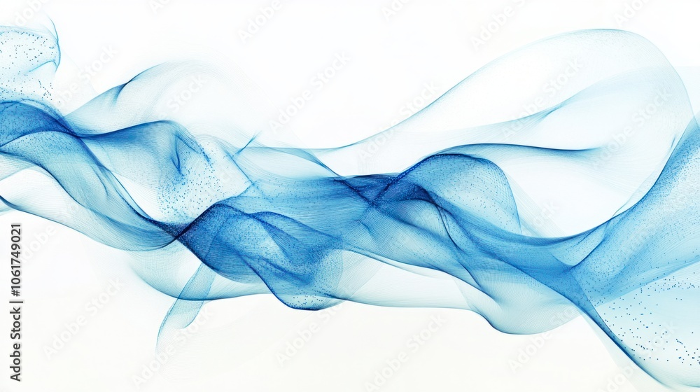 Fototapete abstract waves of data points and lines in blue tones, illustrating digital communication in busines