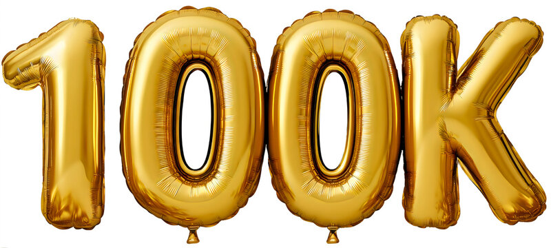 Celebratory 100k follower social, engaging media number golden isolated, appreciative subscriber thank you thousand, milestone community, gratitude network achievement
