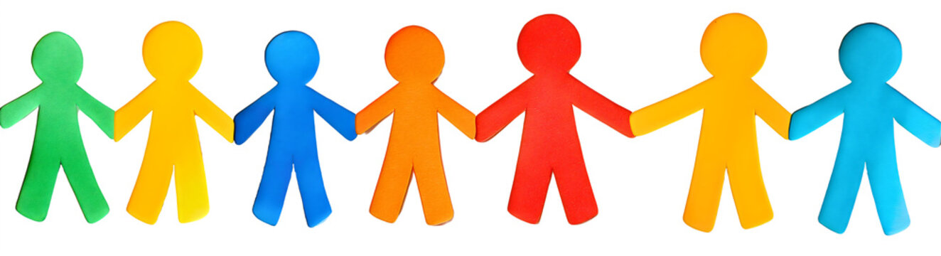 United people human chain, collaborative isolated paper friendship teamwork, harmonious unity group social concept, connected community diversity, partnership togetherness cooperative