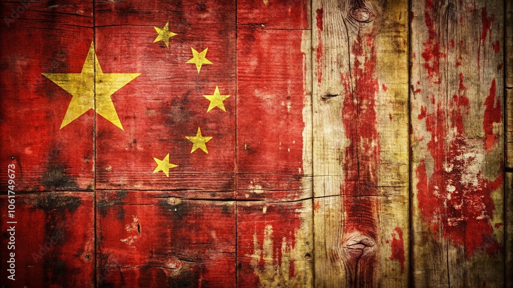 Poster aerial view of grunge rustic chinese flag texture with artistic background elements for unique illus