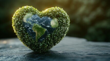 Green heart-shaped globe, symbolizing environmental conservation