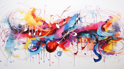 musical notes creatively shaped into human-like forms, featuring a vivid array of colors such as yellows, greens, and purples.
