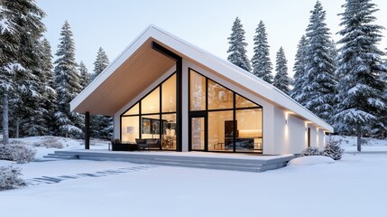 Cozy Winter Cabin Surrounded by Snowy Pines