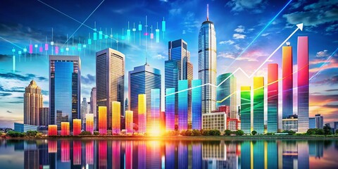 Architectural Photography of Modern Buildings with Bar Graph Elements Showcasing Growth and Statistics in Urban Design, Business Trends, and Contemporary Infrastructure Development