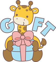 Set Vector Stock Illustrations Isolated of Baby Giraffe.
Cute giraffe animals with various activities.
Funny sticker of Giraffe animal kids.