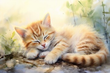 Obraz premium Cute baby kitten sleeping animal mammal.
