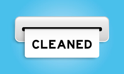 White coupon banner with word cleaned from machine on blue color background